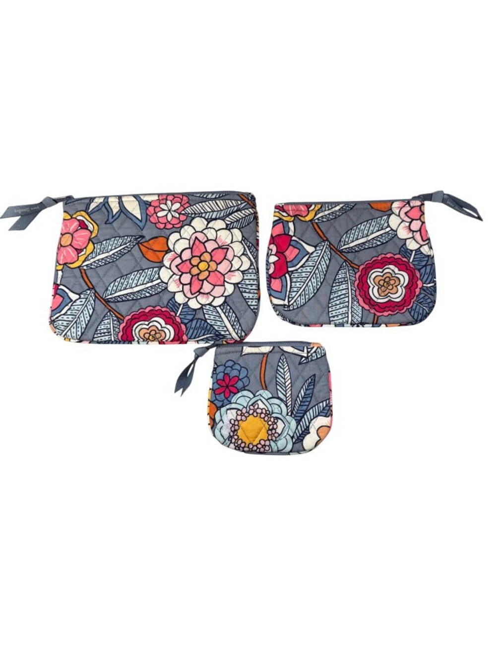 Vera Bradley Tropical Evening Lot 3 Floral Quilted Trio Pouch Set Cosmetic Bags